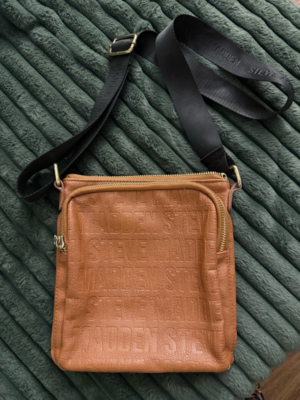 Steve Madden Brown Leather Messenger Crossbody with Black Strap